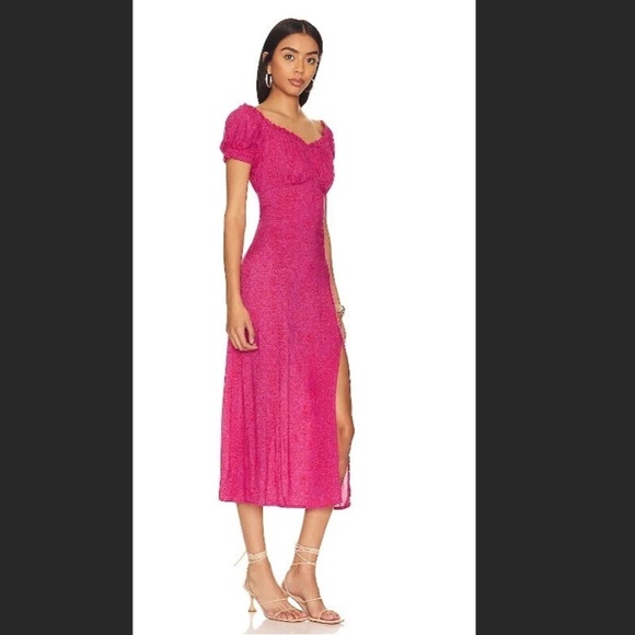 NWT Natalie Martin Charlotte Midi Maxi Flowy Linen Blend Dress Pink Floral XXS - Picture 9 of 10